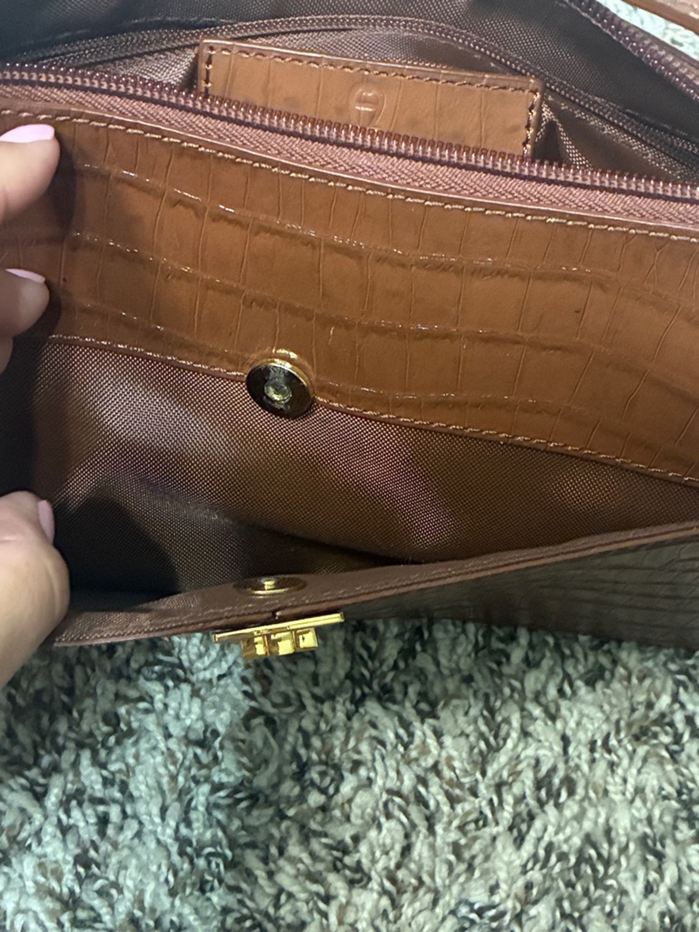 Etienne Aigner Brown Croc-Embossed Leather Shoulder Bag - Picture 5 of 14
